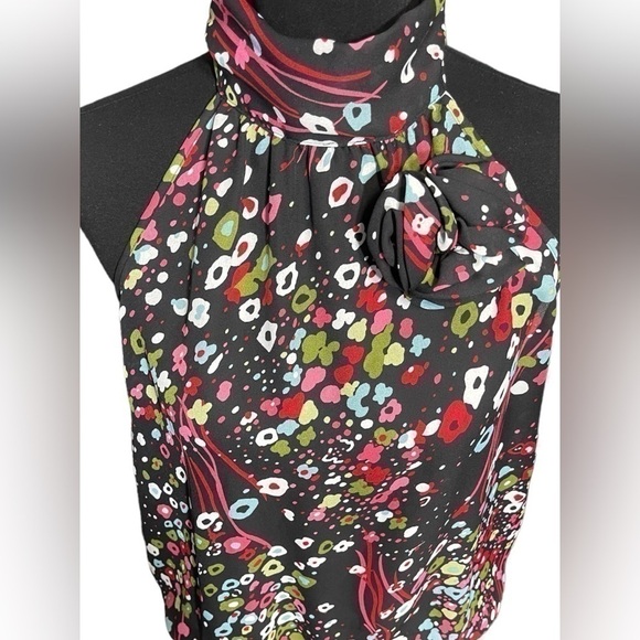 SERE NADE New York Floral Multicolored Sleeveless Black Halter Neck Top Large - Picture 6 of 16